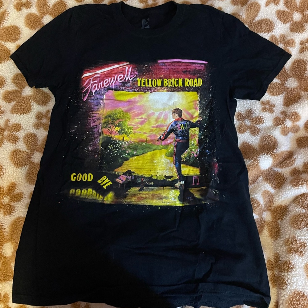 Black Graphic T-Shirt with Yellow Brick Road Design